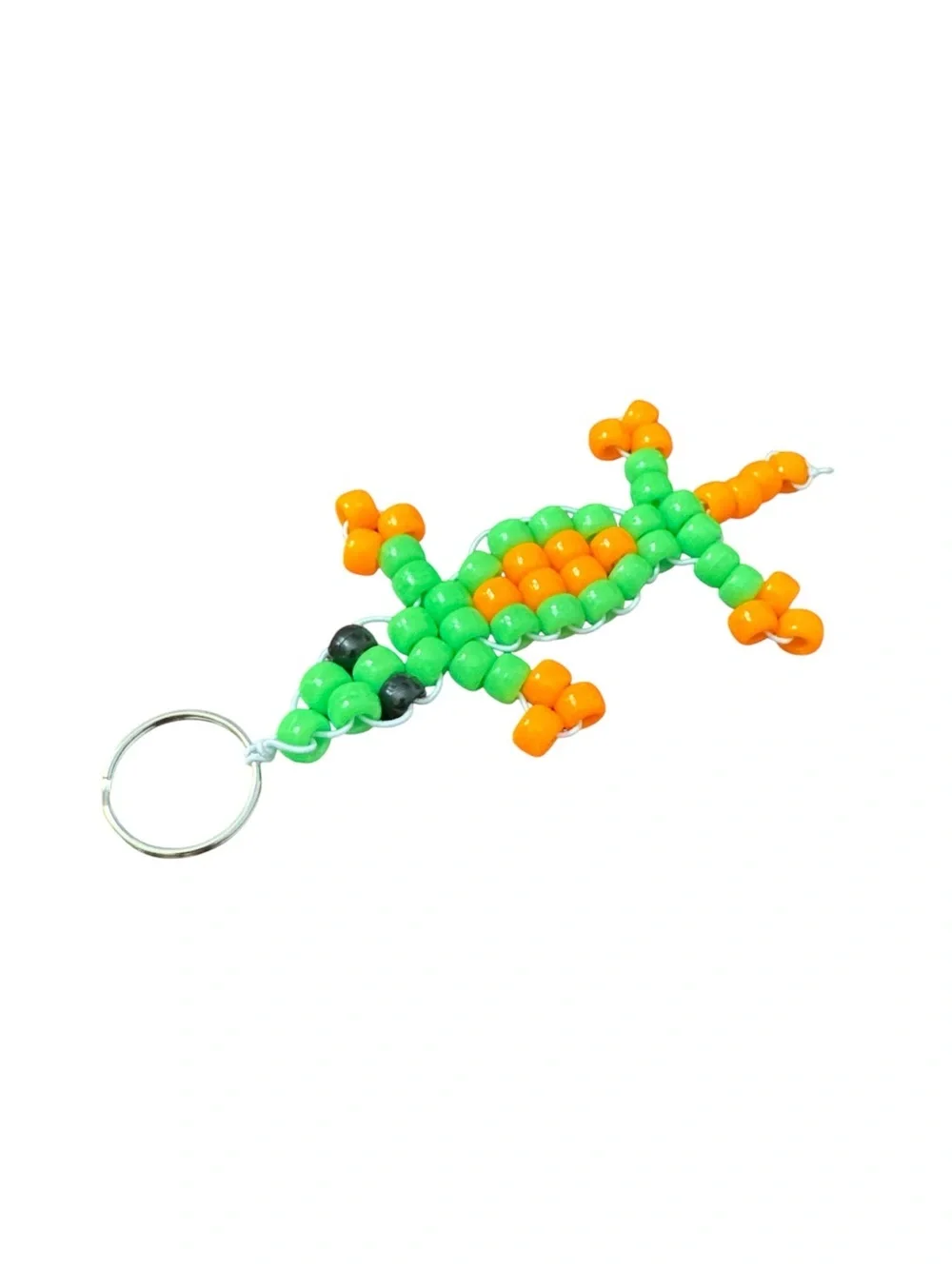 Handmade Beaded Lizard Keychain - Green & Orange